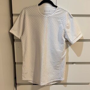 BYLT Basics White Short Sleeve Crew with Black Micro Dot Pattern